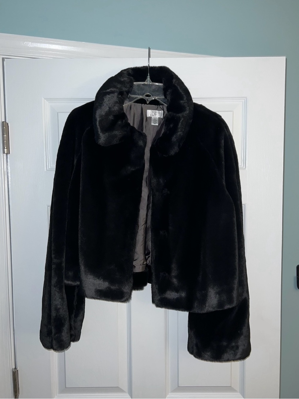 LOFT Black Faux Fur Cropped Jacket